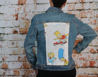 Handmade Simpsons,90s cartoon show, jean jacket,