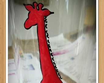 yellow red giraffe hand painted glass