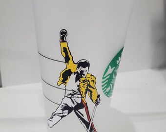 Hand painted Starbucks Venti Reusable Tumbler cup with Straw, Queen,Freddie Mercury inspired, bohemian rhapsody