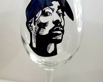 Tupac Shakur inspired hand painted wine glass
