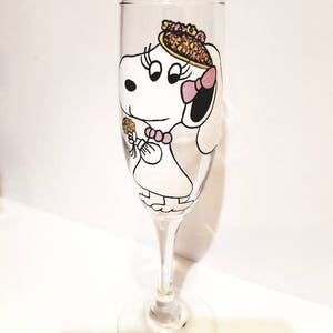 custom set of 2 custom snoopy bride groom wedding toasting glasses, hand painted image 3