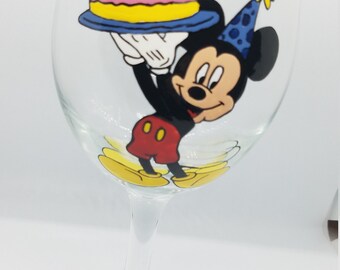 Mickey Mouse birthday cake wine glass
