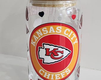 Kansas City Chiefs Libbey Glass Cup with Bamboo Lid & Glass Straw