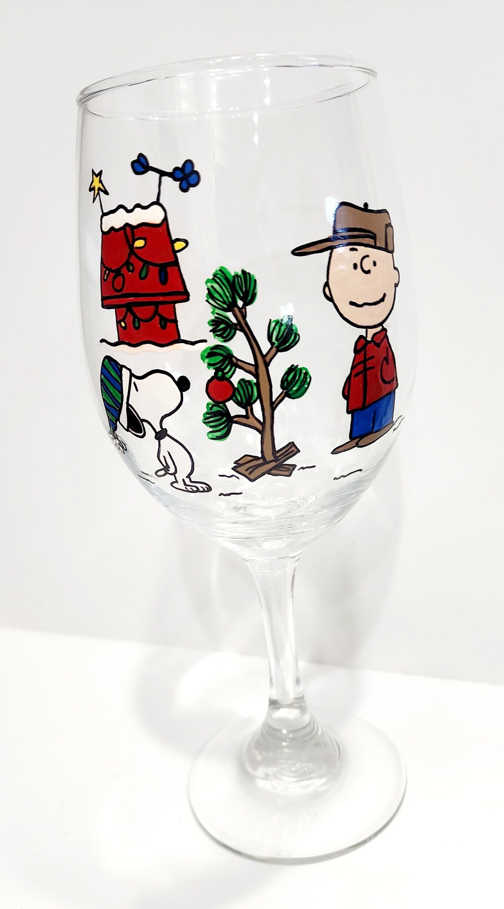 Snoopy Peanuts Love ❤️ Curved Wine Glass Cup Set 2 Stemless