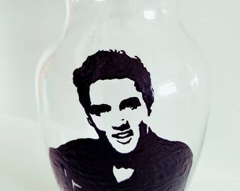 decorative Elvis Presley inspired  hand painted glass vase custom