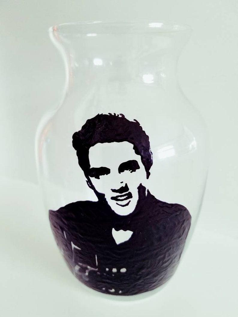 decorative Elvis Presley inspired hand painted glass vase custom image 1