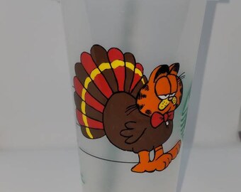 Garfield,odie, pilgrim inspired  thanksgiving turkey hand painted Starbucks cold cup reusable