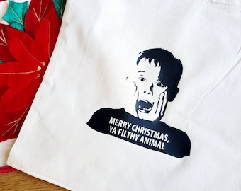 Custom, handmade, canvas, tote bag, Home Alone movie,Kevin McAllister, Christmas movies, Christmas tote bag,merry Christmas ya filthy animal