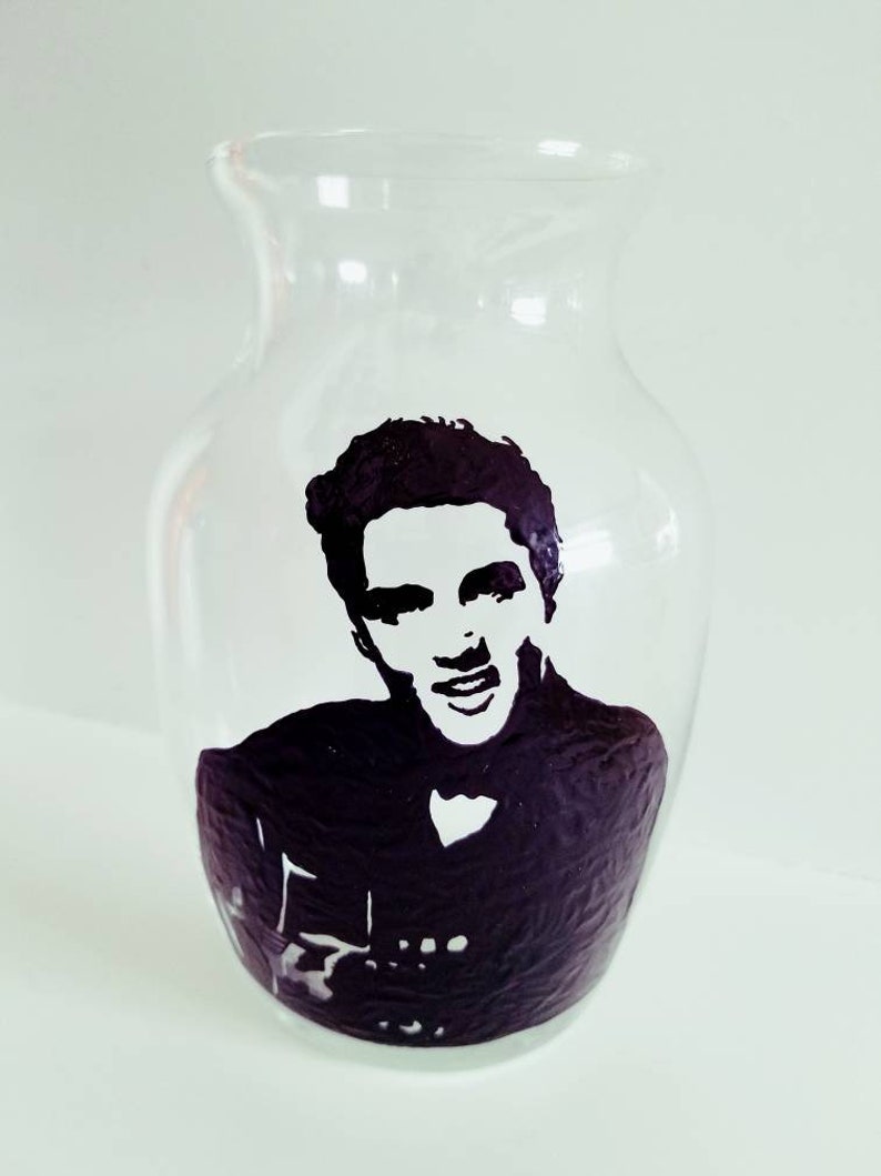 decorative Elvis Presley inspired hand painted glass vase custom image 2