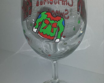 Ugliest christmas sweater party wine glass