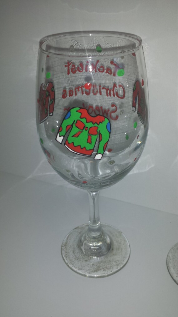 Ugliest christmas sweater party wine glass