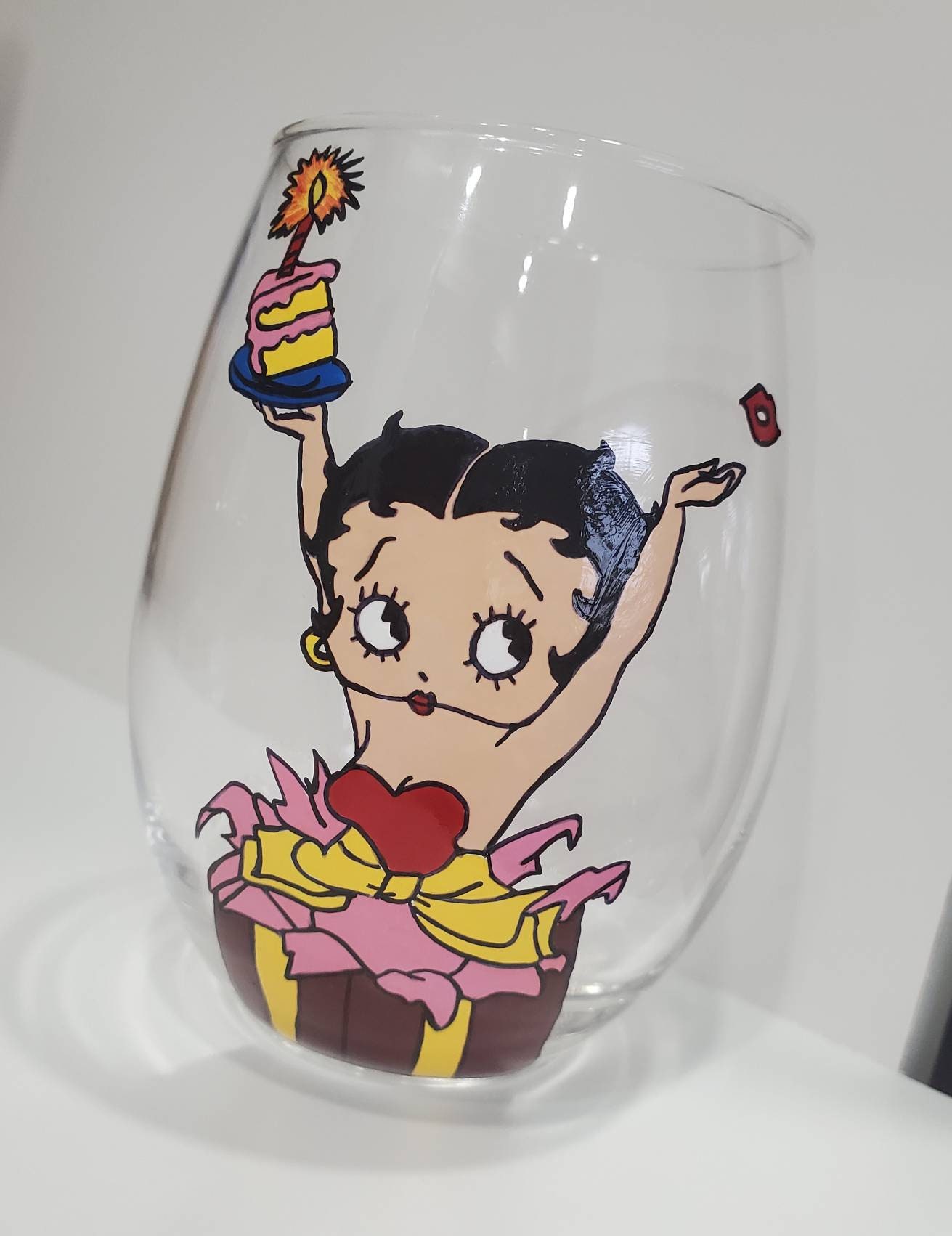 Hand Painted Betty Boop Inspired Birthday Wine Glass - Etsy