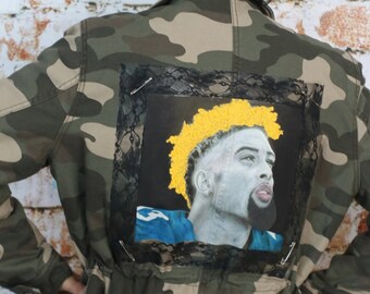 CUSTOM, Camouflage, hand painted ,Odell Beckham ,NY Giants, 3-D ,lifelike ,wearable art, Throwback, Personalized jacket, one of a kind