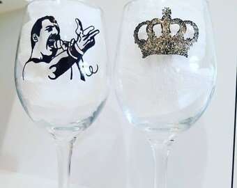 Hand painted wine glass, Freddie mercury, queen, bohemian rhapsody