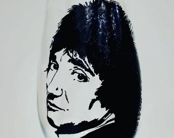 Hand painted Rod Stewart wine glass