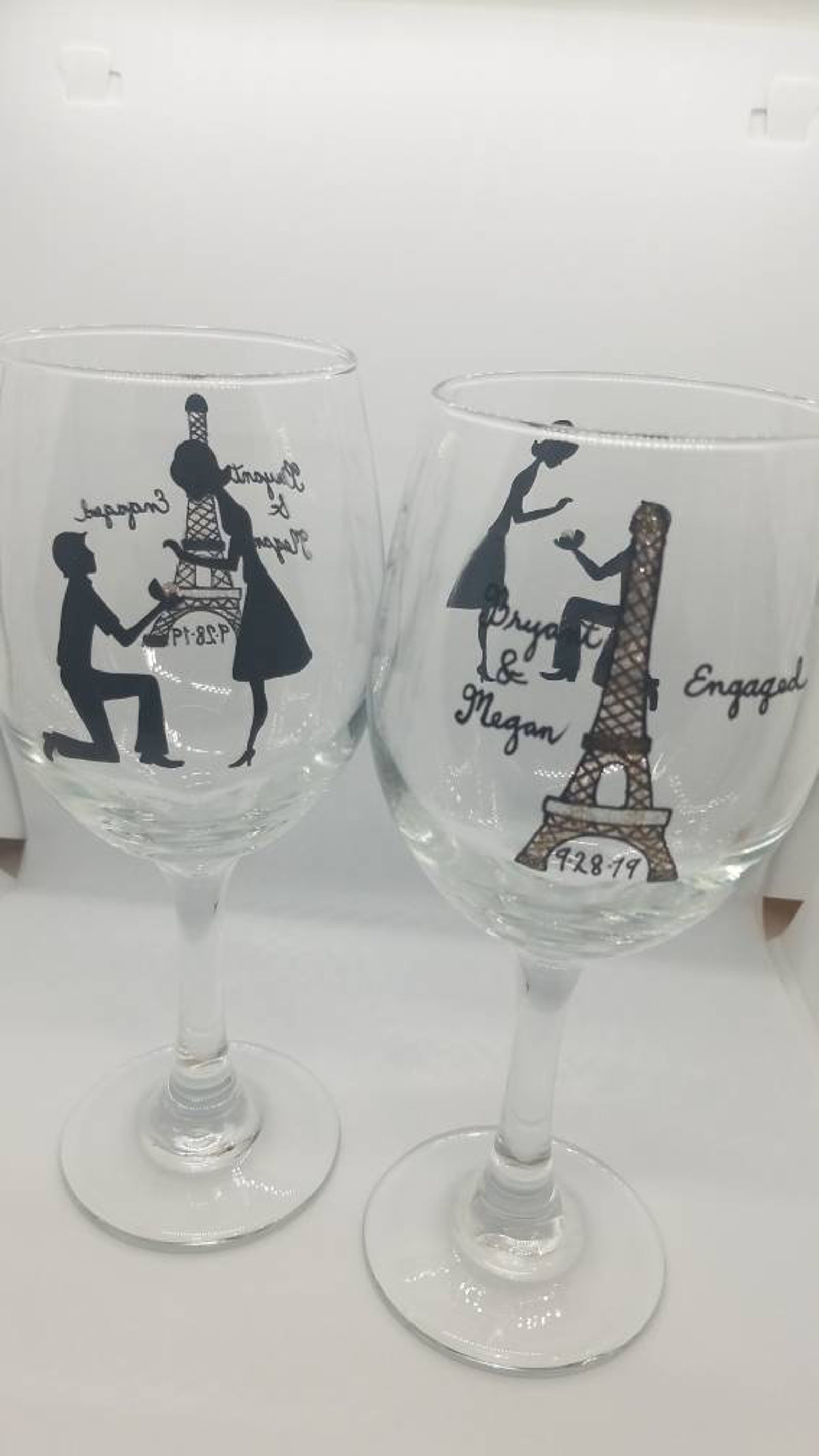 WINE glass custom hand painted Paris wedding engagement Etsy