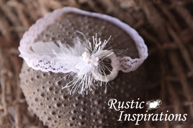 Newborn Dreamcatcher inspired Simple Sweet White Baby Headband Shabby Chic Baby 1st Photo Shoots Baptism Dedication Baptism White Rose