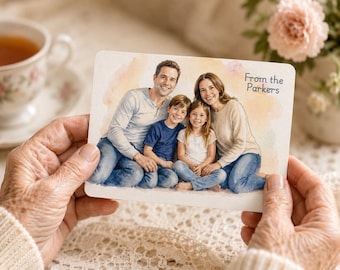 Personalised Postcard Set of 4, Upload Your Photo, Custom Watercolour, Oil Painting, Modern Gouache or Charcoal Portrait Postcards A6