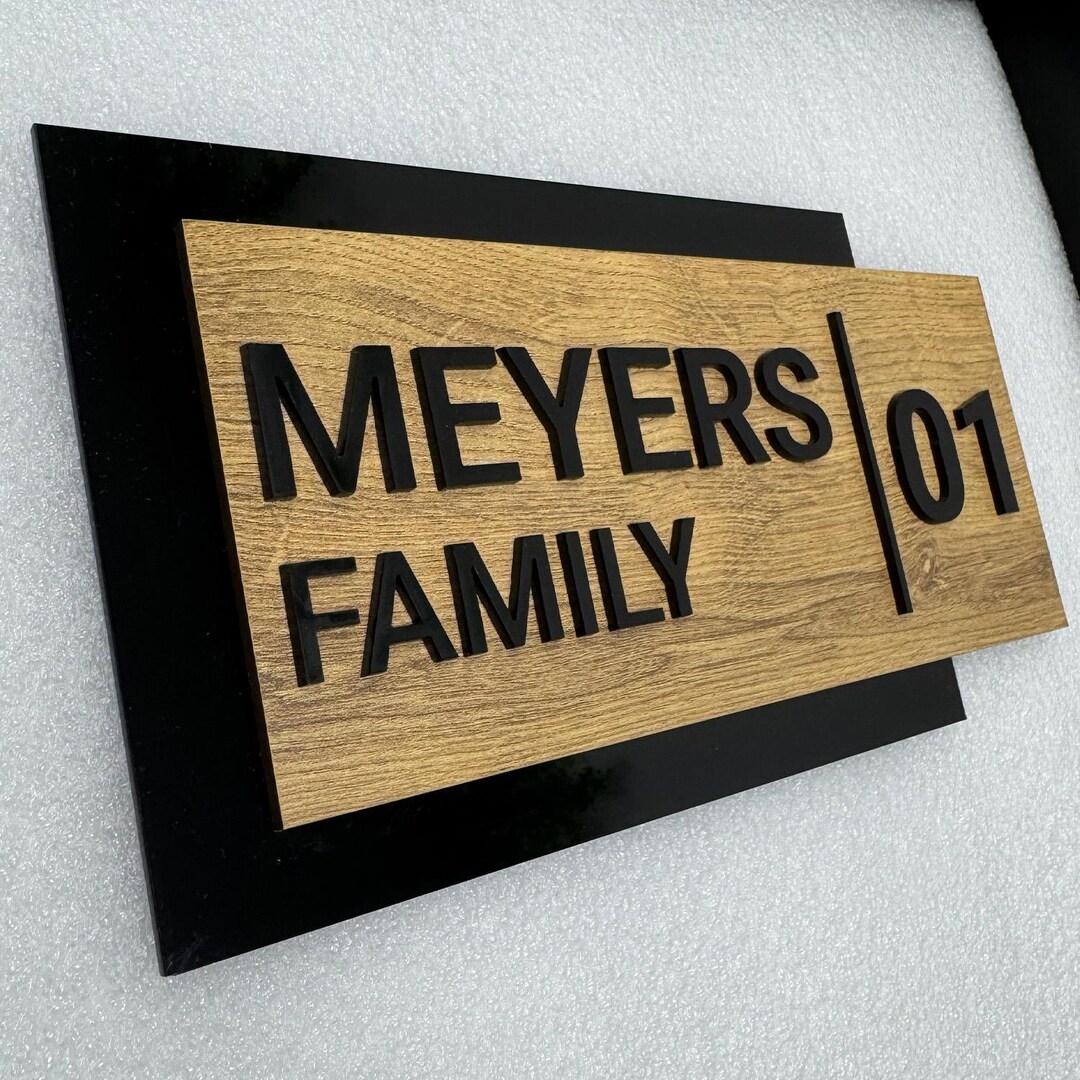 Personalized Door Sign, Family Name Plaque, Wood Over Black Acrylic - Etsy