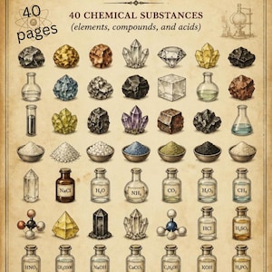 40 sustancias químicas (elementos, compuestos y ácidos)