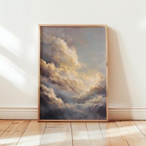 Dramatic Clouds Sky Painting: Serene Landscape Wall Art Print on Fine Art Paper