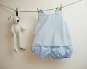 Baby boy outfit with top and bloomers, light cotton, striped blue and white, 12-18 months