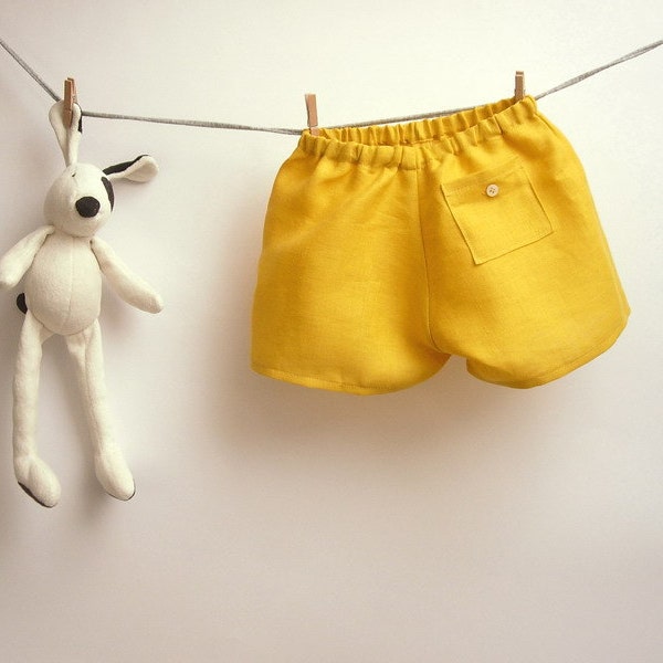 Linen yellow shorts with elastic waist for children / size 2 years.