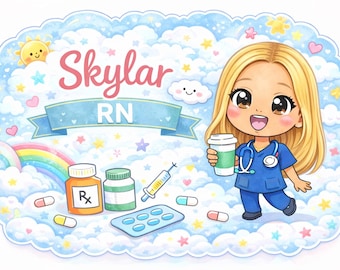 Chibi Cute Nurse Badge Buddy Insert | Personalized Healthcare Name Tag with Kawaii Character | Custom RN Gift