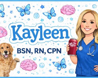Custom Portrait Nurse Badge Buddy Insert | Personalized Healthcare Name Tag with Icons & Props | RN Hospital Staff Gift
