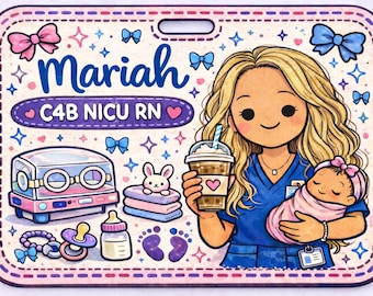 Cozy Doodle Nurse Badge Buddy Insert | Personalized Healthcare Name Tag with Cute Icons | Custom RN Gift