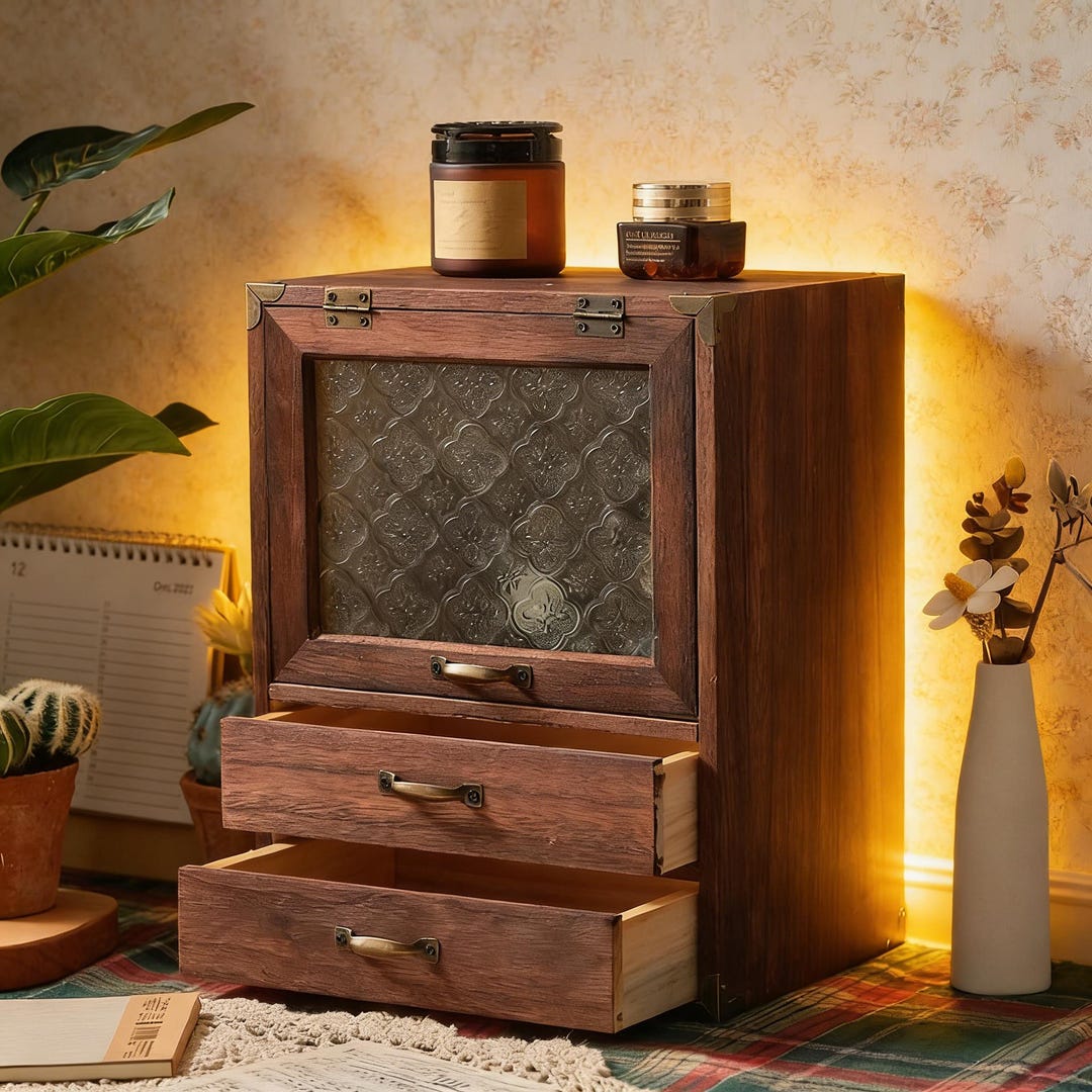 Vintage Wooden Storage Cabinet | Desktop Organizer With Drawers - Etsy