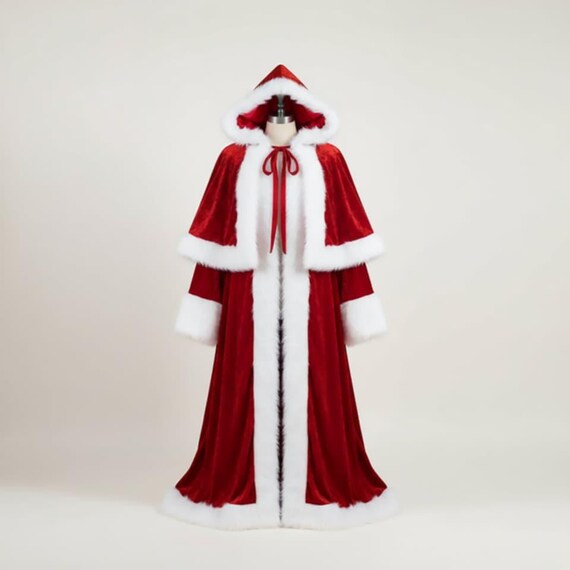 Handmade Crushed Velvet Santa Claus Costume, Father Christmas Robe Including Pants and Hat