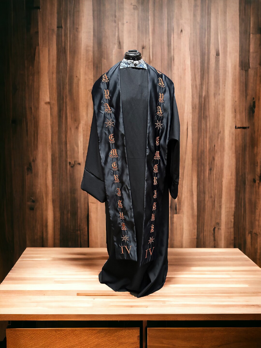 Black Satin Robe With Stole - Etsy