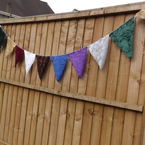Medieval Bunting in Crushed Velvet. Multi-coloured, or  White, Gold, Purple, Dark Blue, Black or Turquoise. Copy