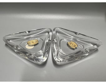 Ashtray Crystal Val St. Lambert Triangular Set of 2 Mid Century Vintage 3.5"