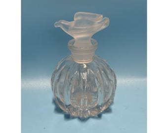 Parfymflaska i kristall med fågelpropp, 8,5 cm hög, vintage, ACC, Taiwan