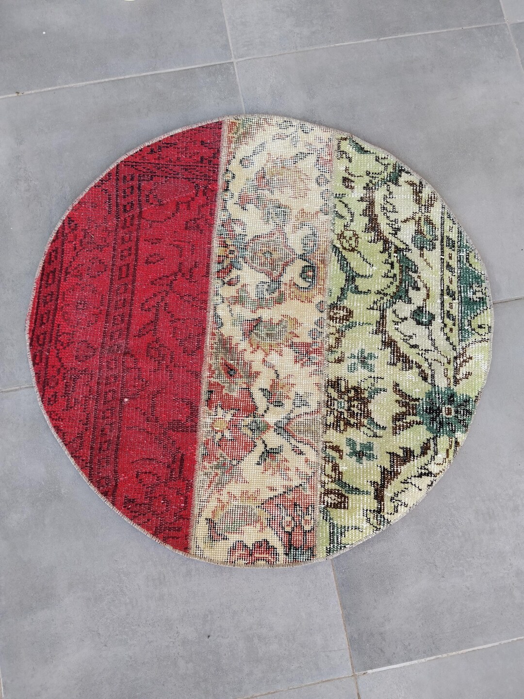 3x3 Ft,vintage Turkish Patchwork Round Rug, Boho Cotton Wool Carpet - Etsy