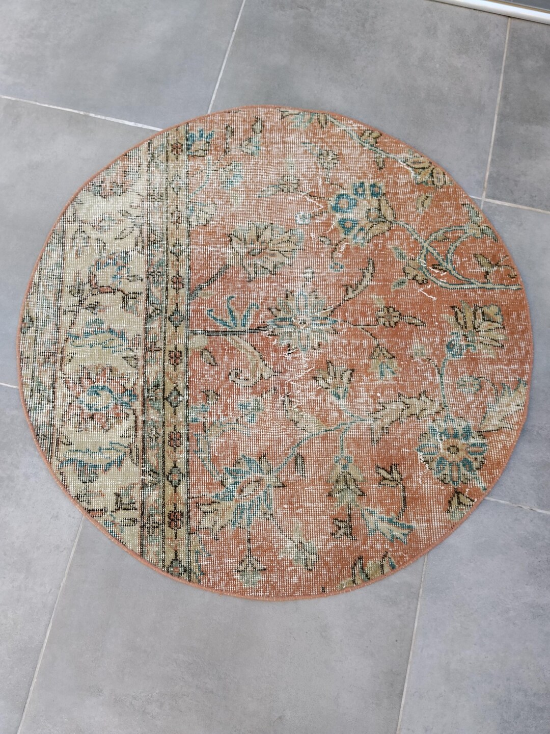 3x3 Ft,vintage Turkish Round Rug, Handmade Anatolian Kilim, Distressed ...