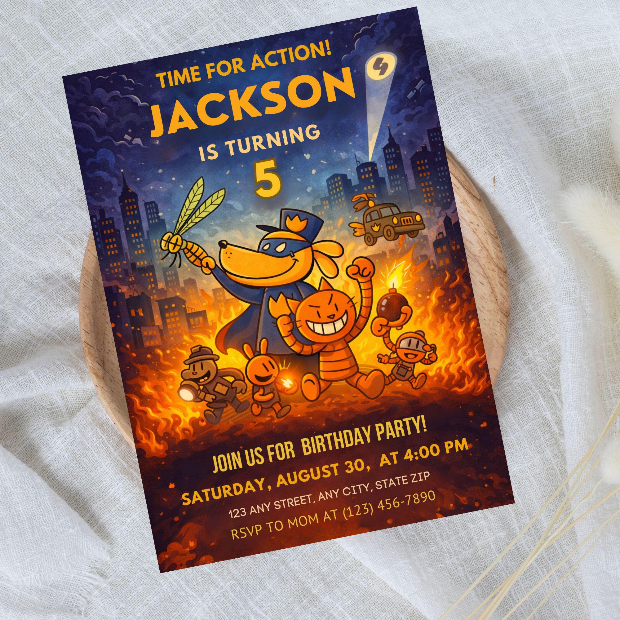 Editable Dog Man Birthday Invitation Template | Dogman Kids Birthday ...