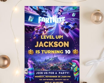 Edytowalne zaproszenie urodzinowe w stylu gry Fort, zaproszenie na imprezę dla graczy, zaproszenie w stylu Battle Royale