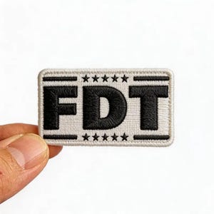FDT Embroidered Patch, Cute Black White Monogram Iron On Badge, Minimalist Lettering Applique, Bold Statement Jacket Backpack Gift Idea