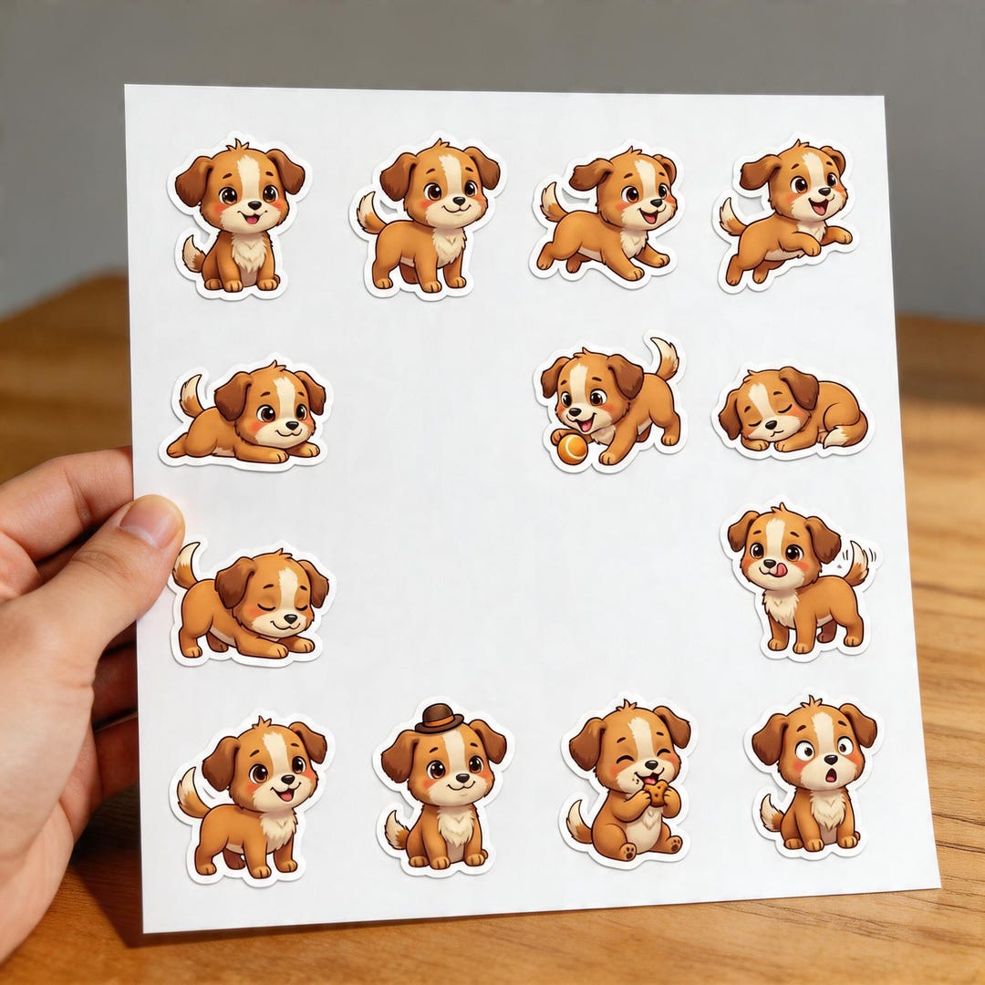 Cute Dog Sticker Sheet - Cute Character Story Series, Kawaii Puppy ...