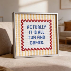 Eigentlich ist es alles Spaß und Spiele Kreuzstichmuster, Vintage Zitat Sampler, Retro Bauernhaus Wandkunst (PDF-Muster)