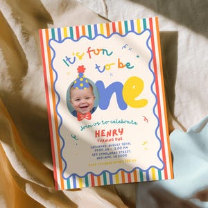 Its Fun To Be One Editable First Birthday Invitation Template, Colorful 1st Birthday Invite, Instant Download