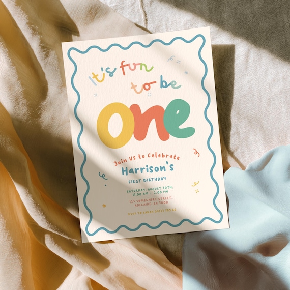 Fun to Be One 1st Birthday Boy Invitation: Colorful Party Invite | Editable Canva Template