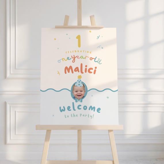 Boys First Birthday Welcome Sign: It's Fun to Be One, Colorful Party Hat Bow Tie | Instant Download
