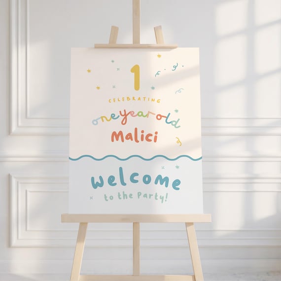 Boys First Birthday Welcome Sign: It's Fun to Be One, Colorful Party Hat Bow Tie | Instant Download
