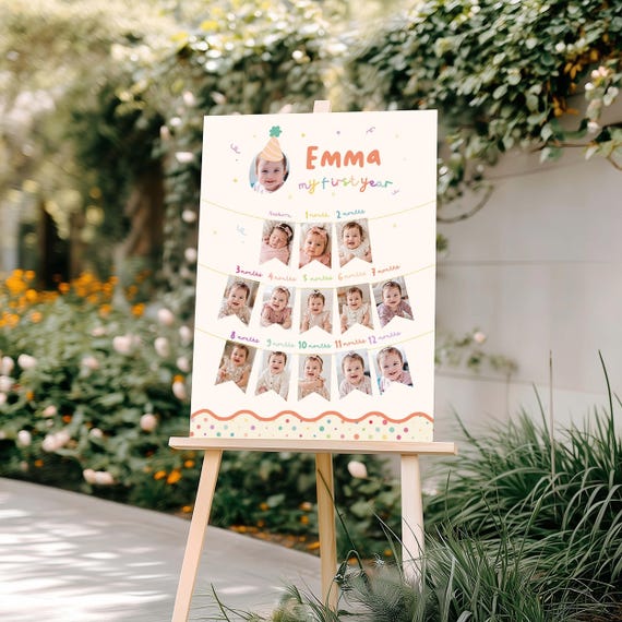 Girls First Birthday Photo Board Poster Print, About Me Sign, Its Fun to Be One, One it Fun, Retro Fun Colors, Party Hat | Instant Download