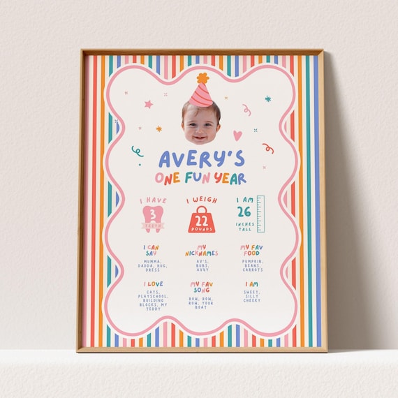 Girls First Birthday About Me Sign, Milestone Poster: Its Fun to Be One, Custom Face Cutout (Printable, Instant Download)