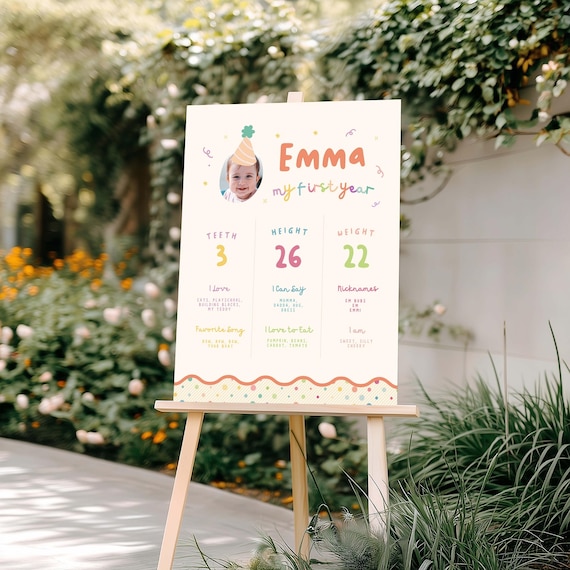 It's Fun to Be One Girl's First Birthday About Me Sign, Milestone Poster: Colorful Party Hat | Instant Download